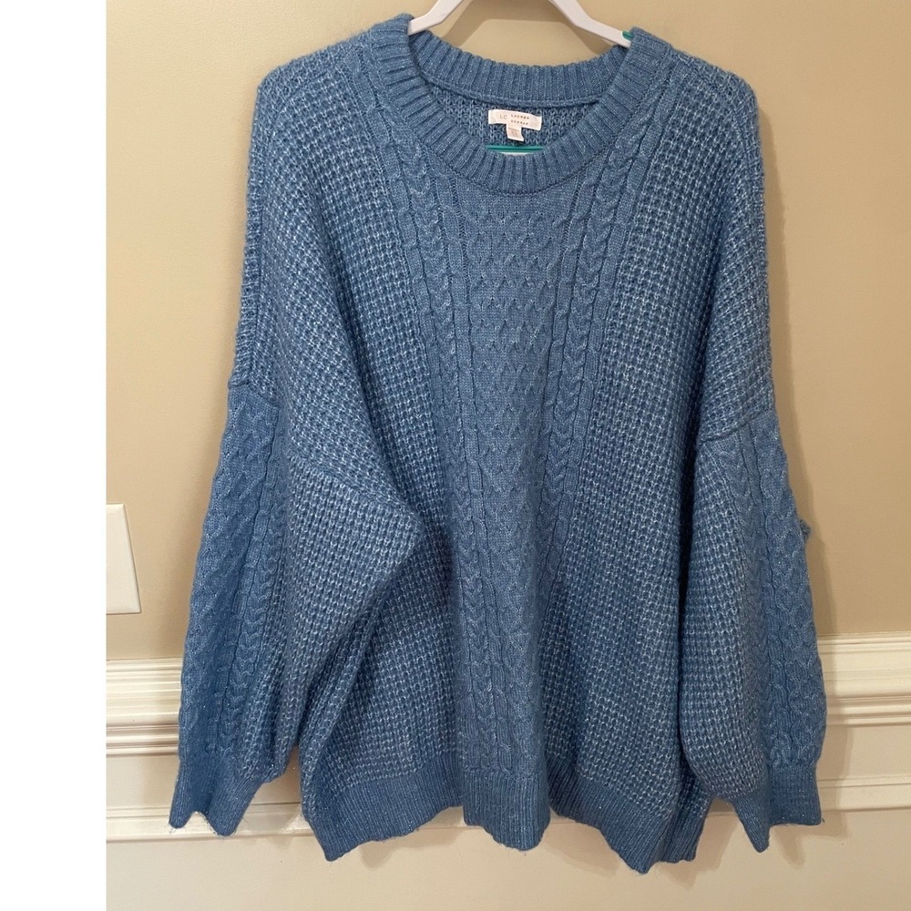 Lauren Conrad 3X Blue Iridescent Shimmer Cable Knit Sweater Slouchy Relaxed